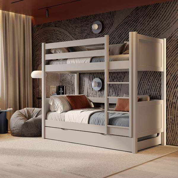 Grey Bunk Bed with Mattress Drawer – Safety Rail, Wooden, Nizio Home