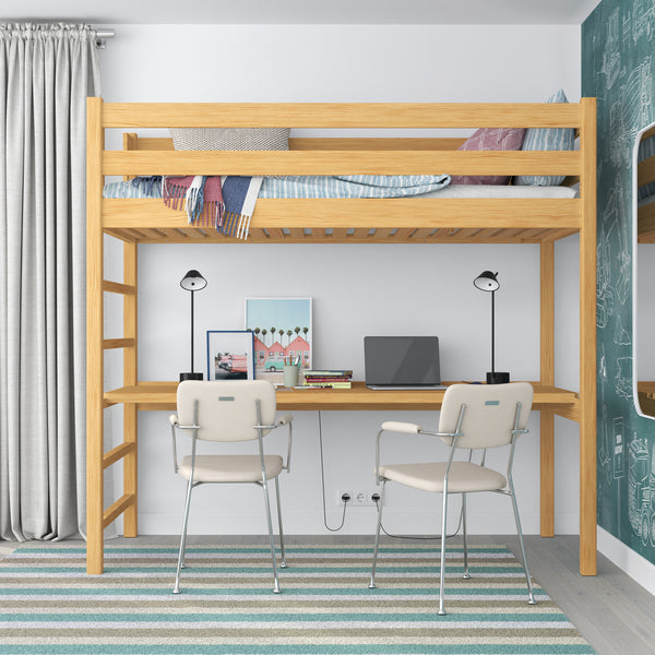 Natural Pine Wooden Loft Bed with Desk – Children’s Room, Scandi Nizio