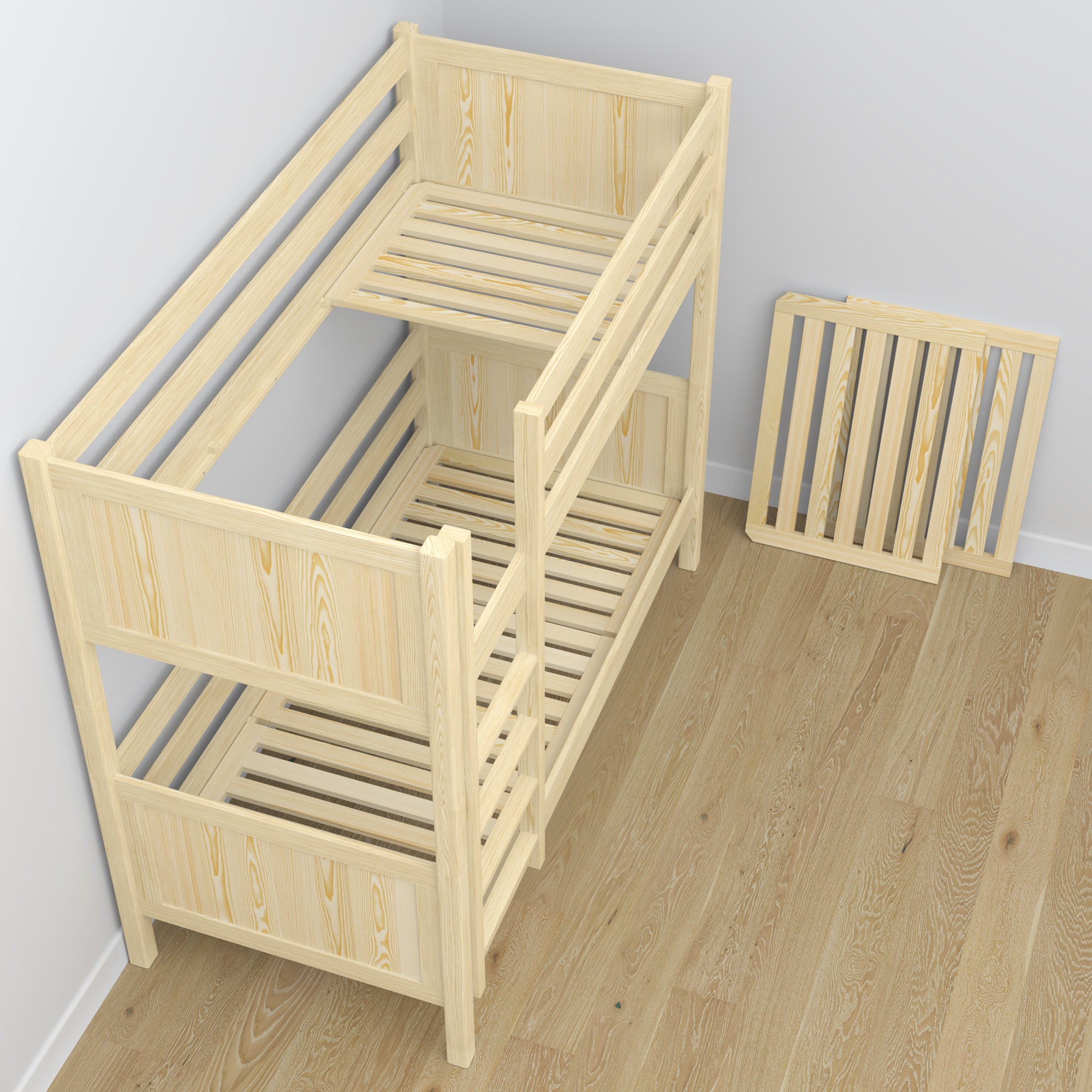 Clear Pine Bunk Bed – Wooden Slatted Frame, Mattress Drawer