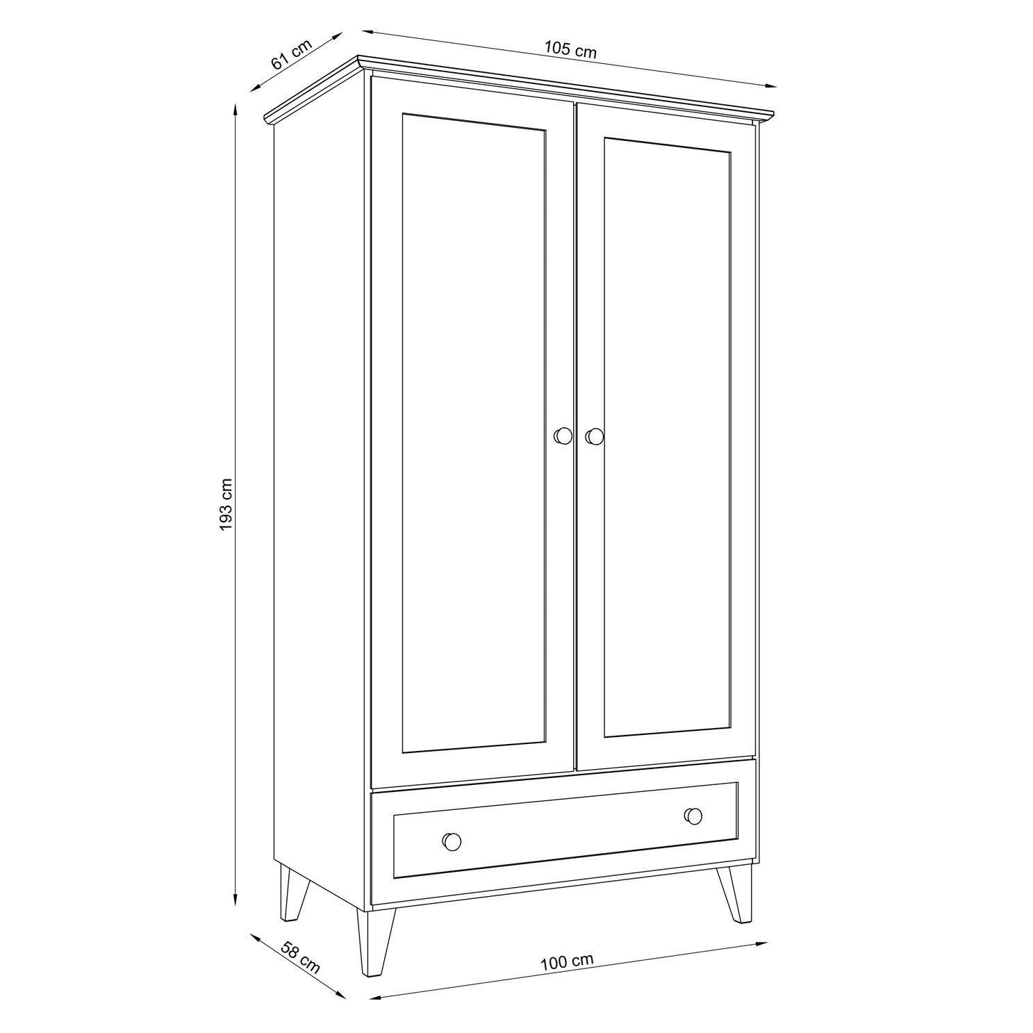 Wooden wardrobe 2D1S Scandi grey