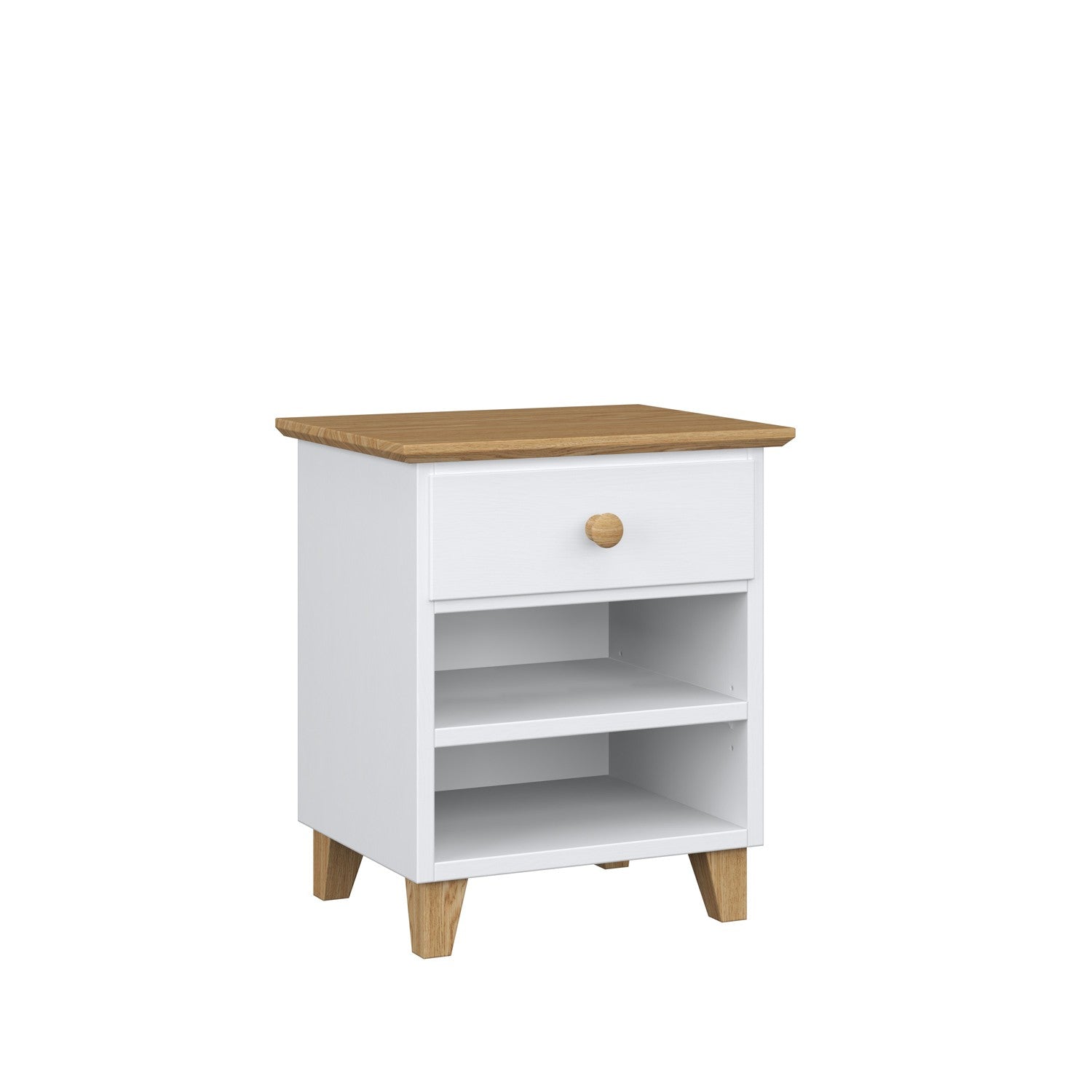 Wooden bedside table 1S N02 Scandi white / natural oak