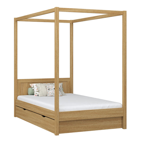 Oak canopy bed with drawer natural oak – child’s room, scandi style