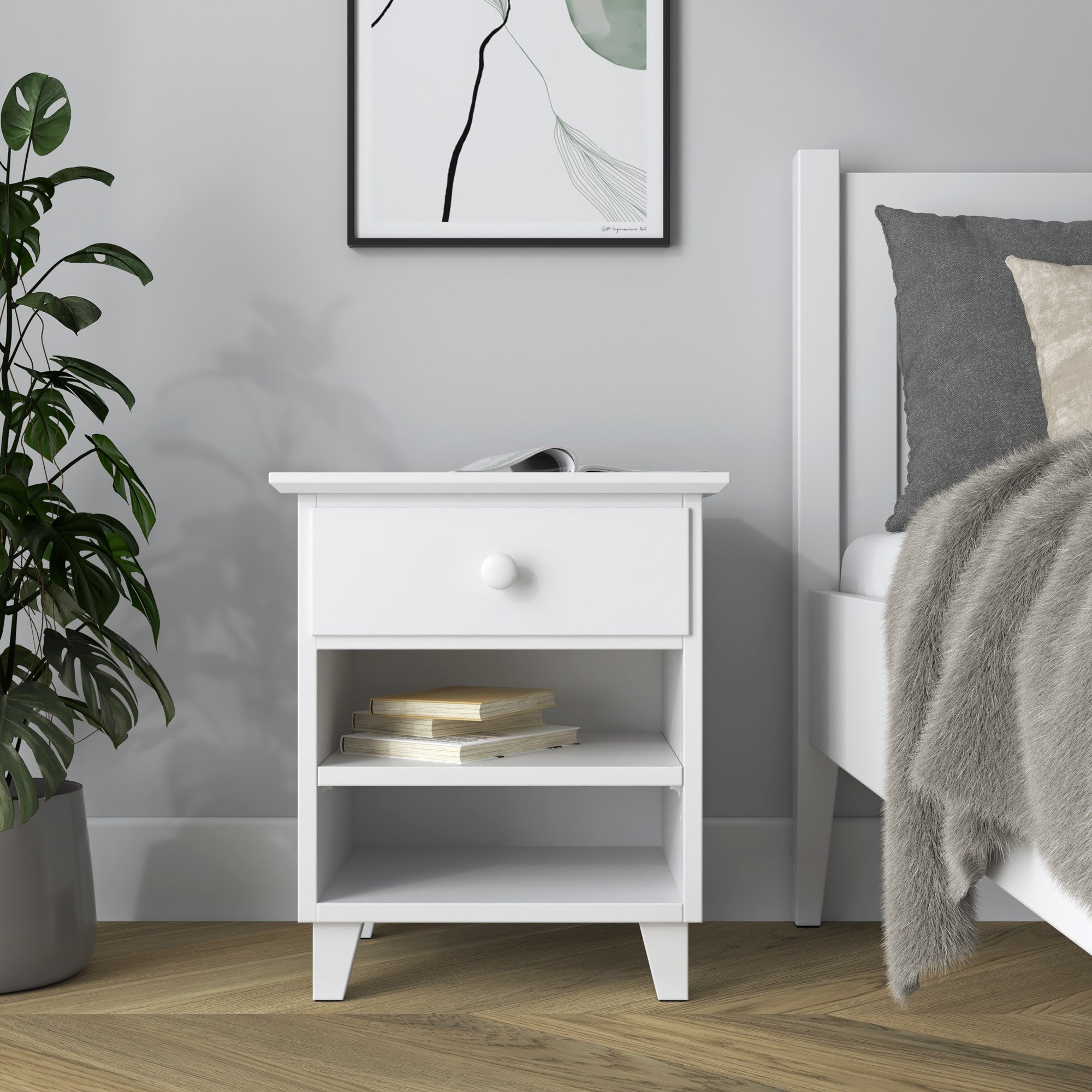 Wooden bedside table 1S N02 Scandi white