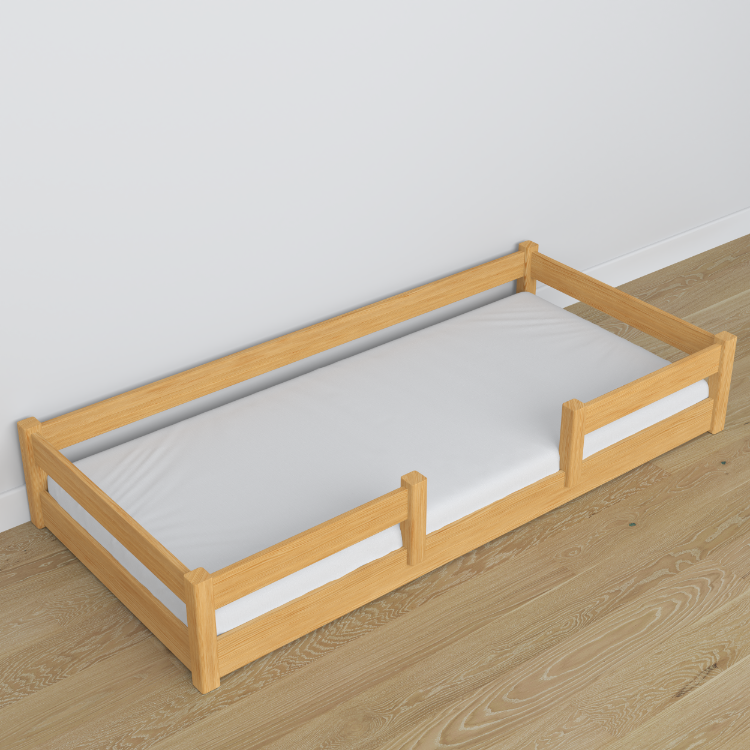 Wooden low bed N01 natural pine