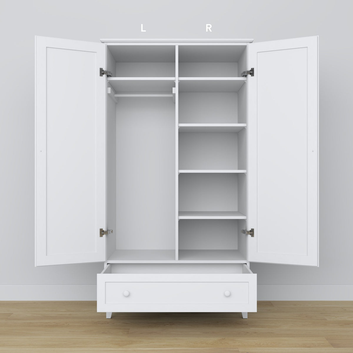 Wooden wardrobe 2D1S Scandi white