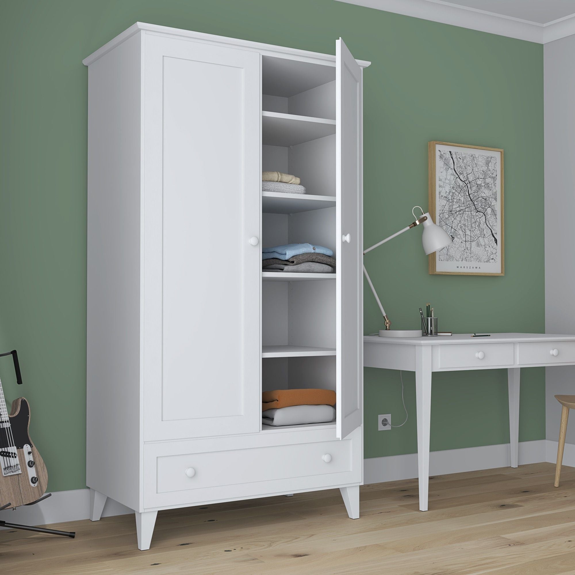 Wooden wardrobe 2D1S Scandi white