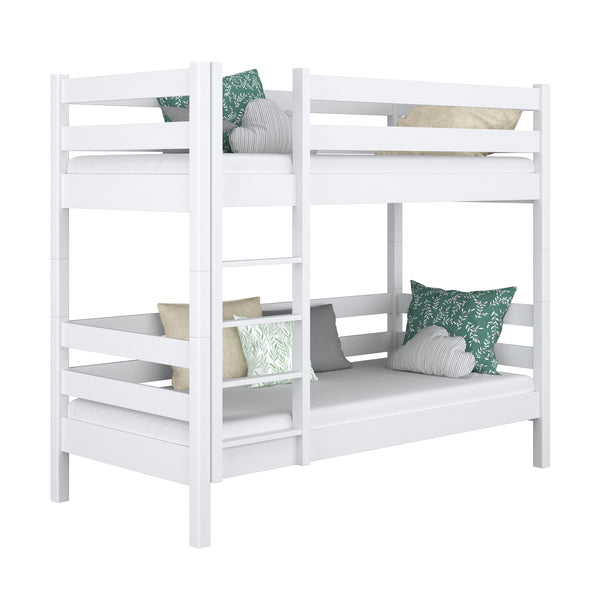 White bunk bed N01 made of pine wood – ladder mounted on the side