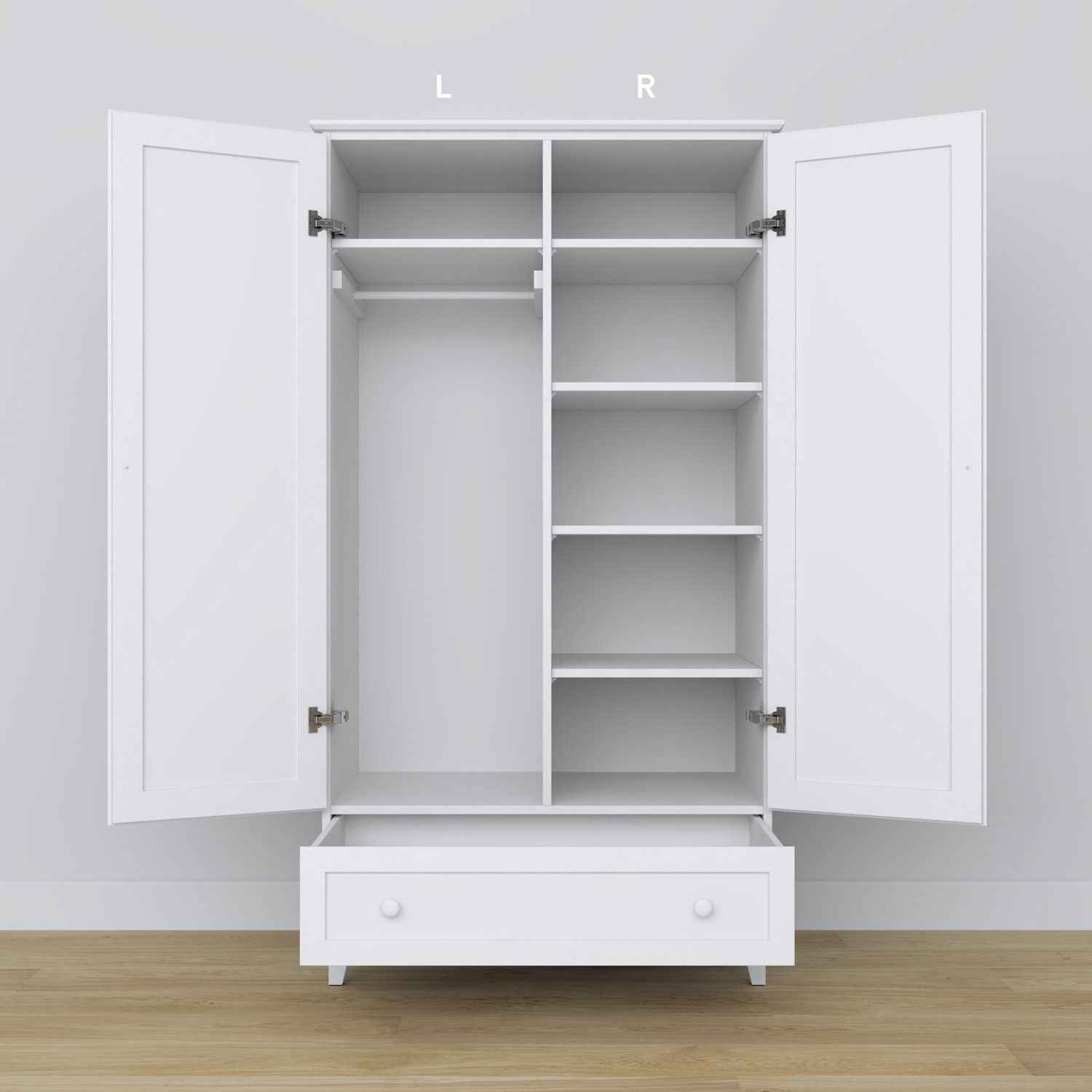 Wooden wardrobe 2D1S Scandi white
