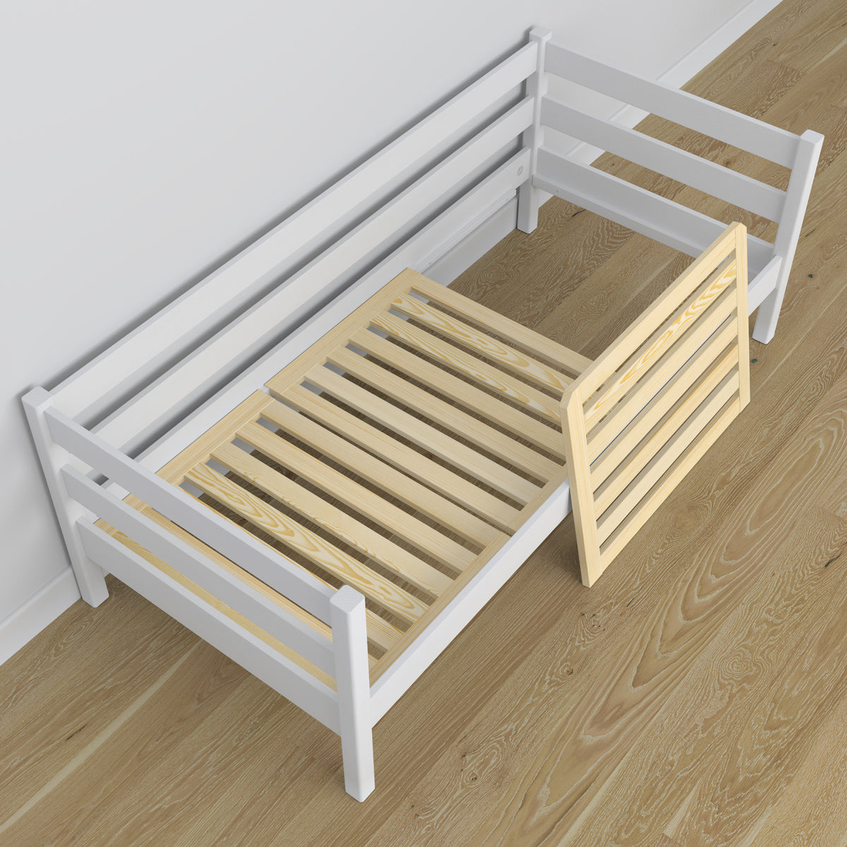 Łóżko sofa N01 biały – widok z innej perspektywy, solidne drewno