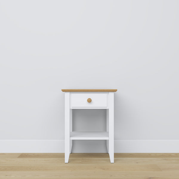 Wooden bedside table 1S N01 Scandi white / natural oak