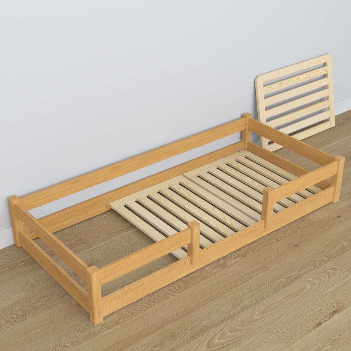 Wooden low bed N01 natural pine