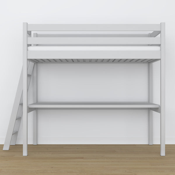 Loft bed grey with desk – study space under the sleeping area, wooden