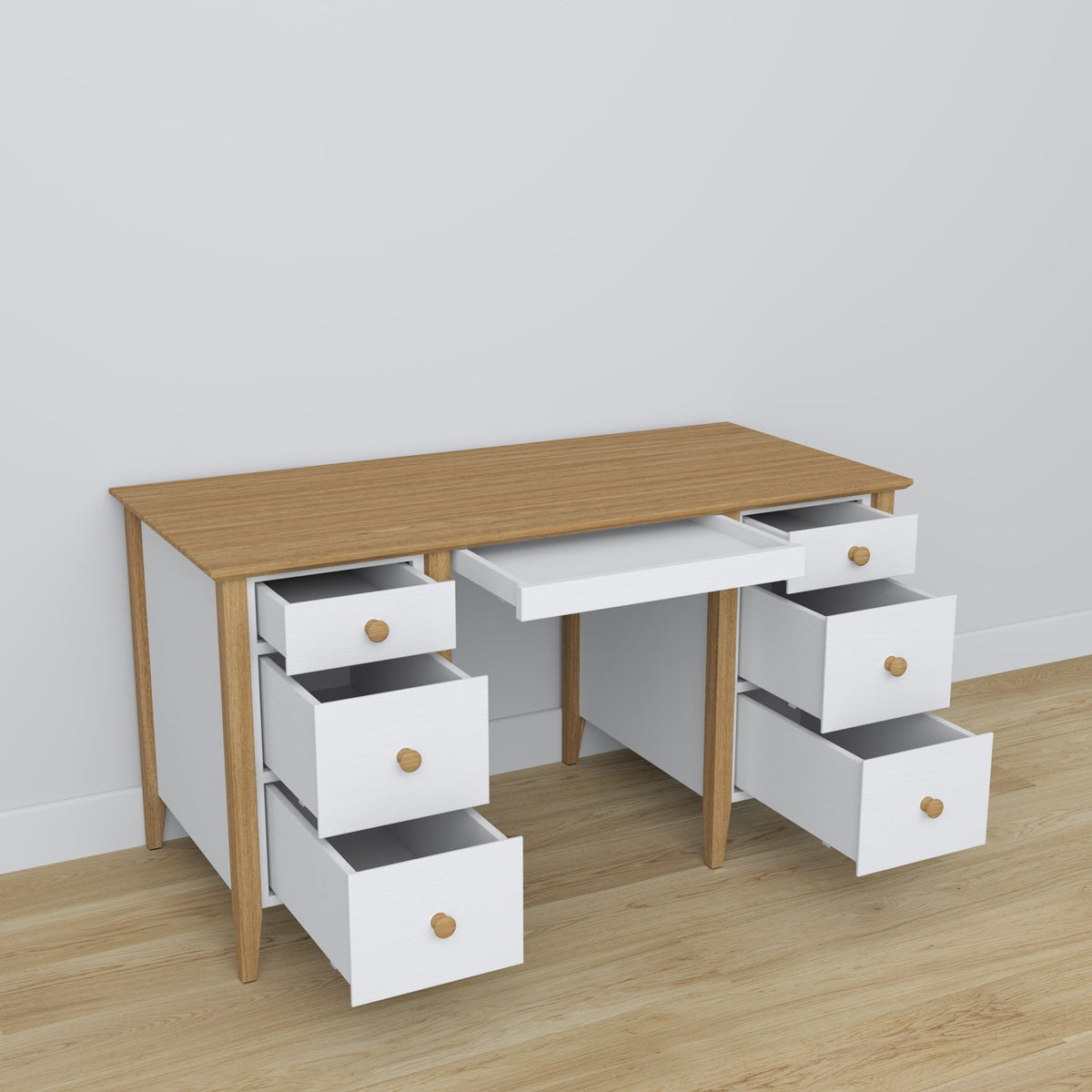 Wooden desk 6S Scandi white / natural oak