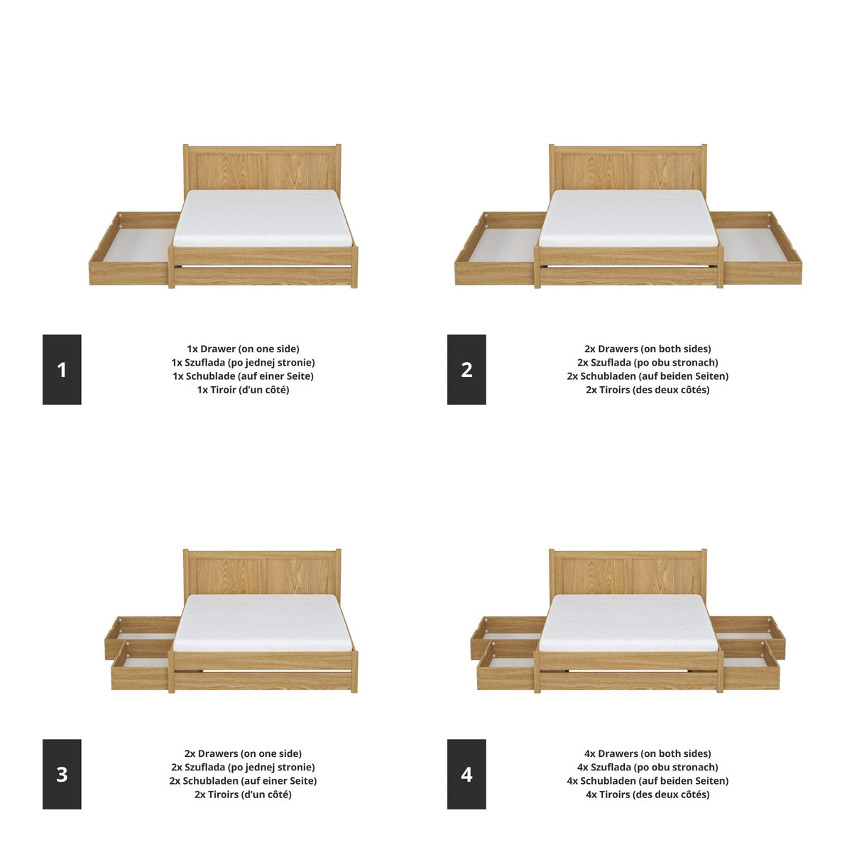 Oak double bed with drawer N02 oak natural