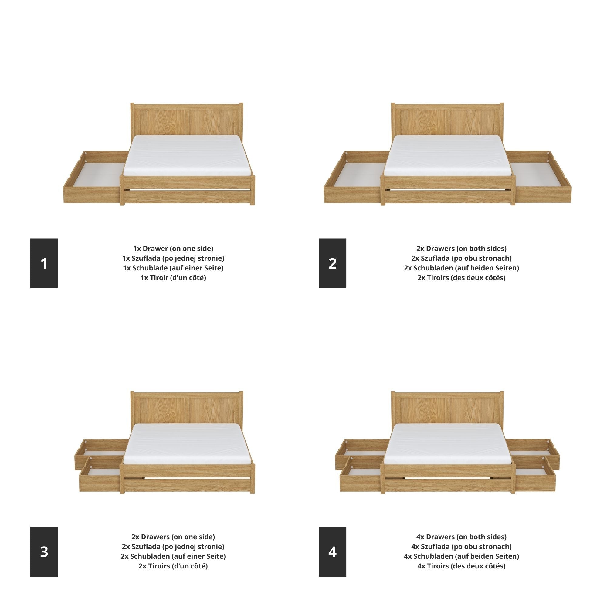 Oak double bed with drawer N02 oak natural