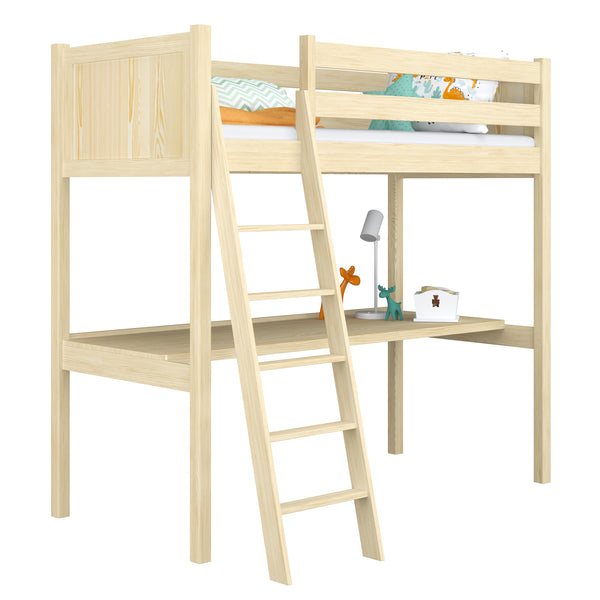 Clear Pine Wooden Loft Bed with Desk – Children’s Room, Scandi Nizio