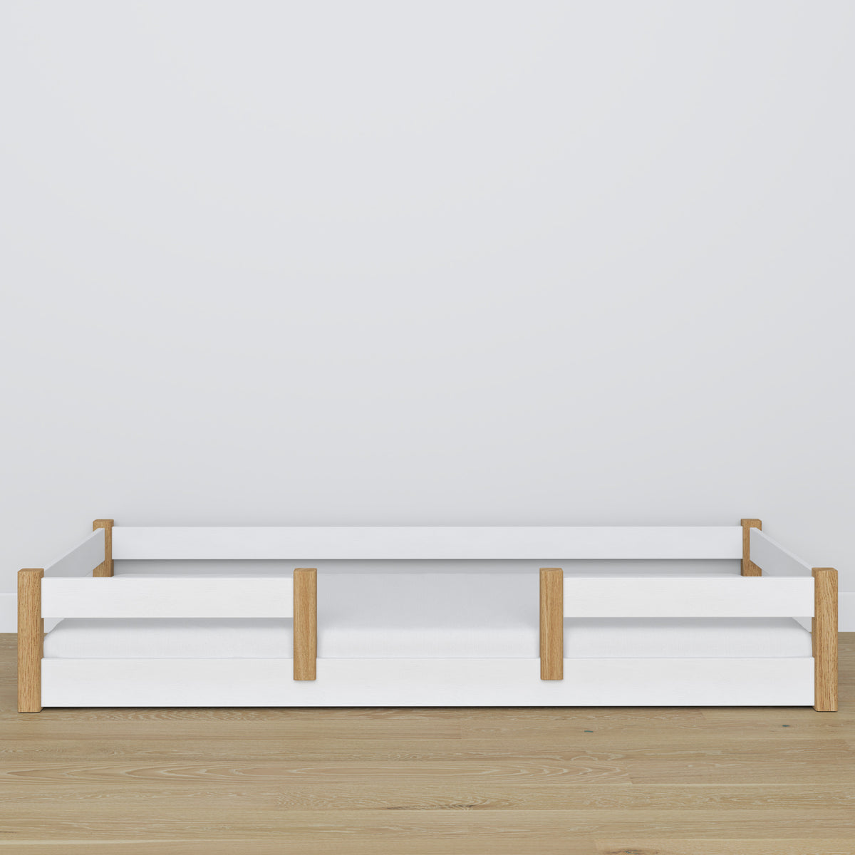 Wooden low bed N01 white / oak