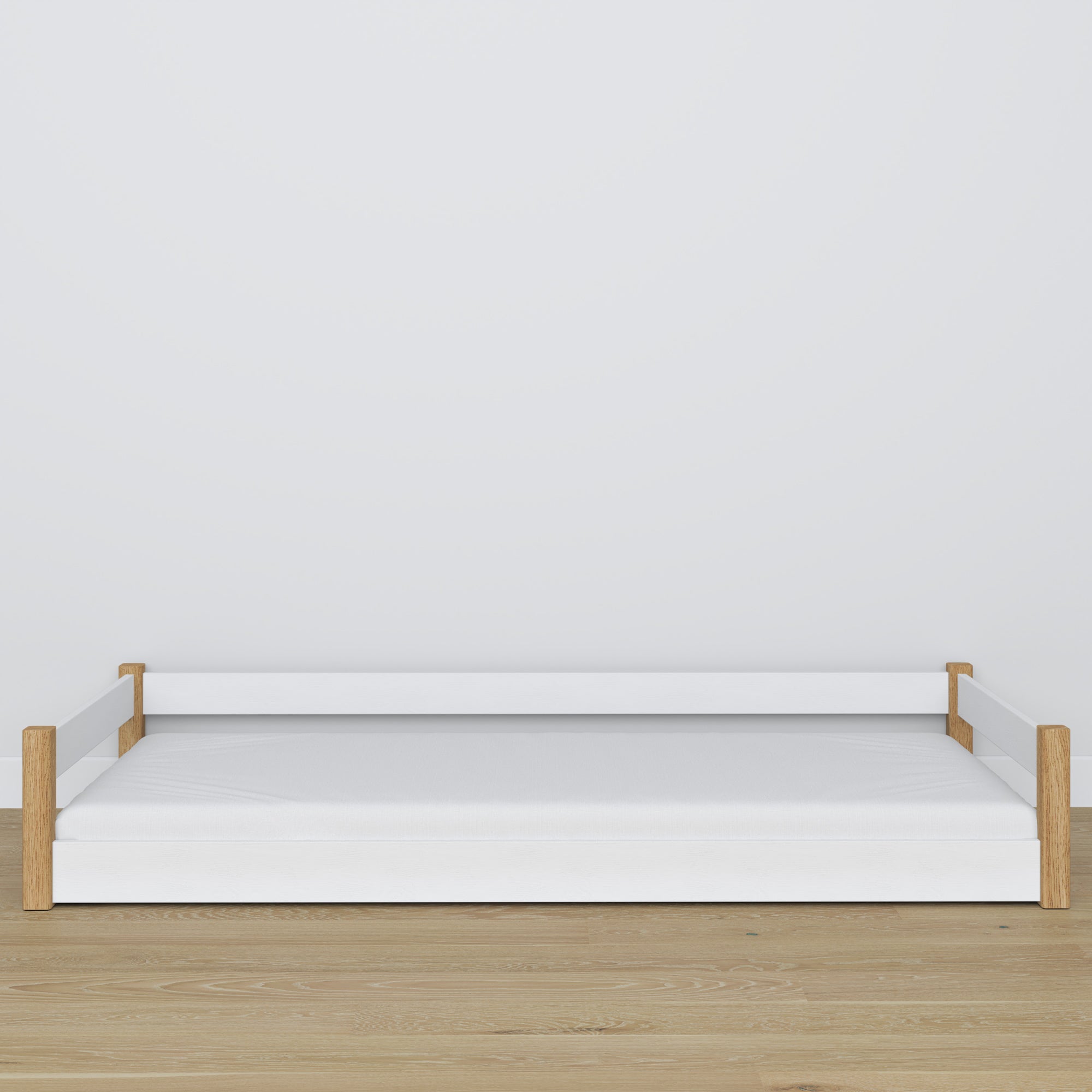 Wooden low bed N01 white / oak
