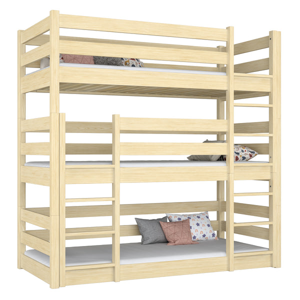 Drewniane łóżko 3-piętrowe N01 sosna bezbarwna – widok ogólny