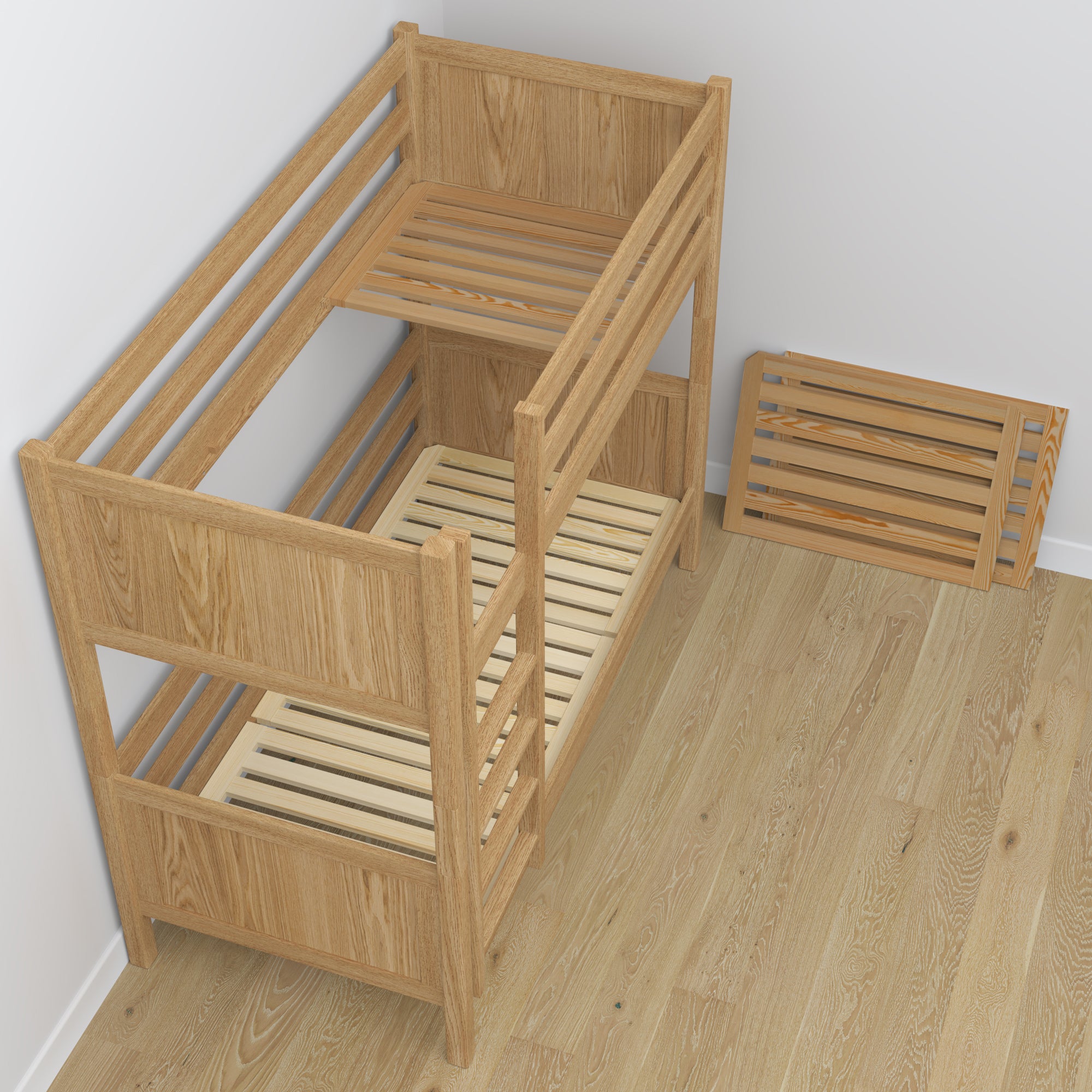 Prírodná dubová poschodová posteľ - dubové tesárske spoje, detail, Nizio Home