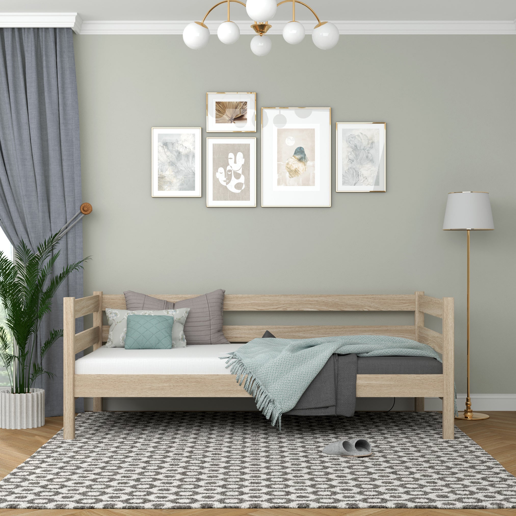 Rozkladacia pohovka z bieleného duba - dubová bočná zábrana, bezpečnosť pre deti