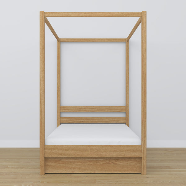 Natural Oak Canopy Bed – Open Drawer, Oak, Nizio Home