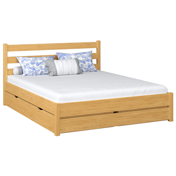 Wooden double bed with drawer N01 natural pine