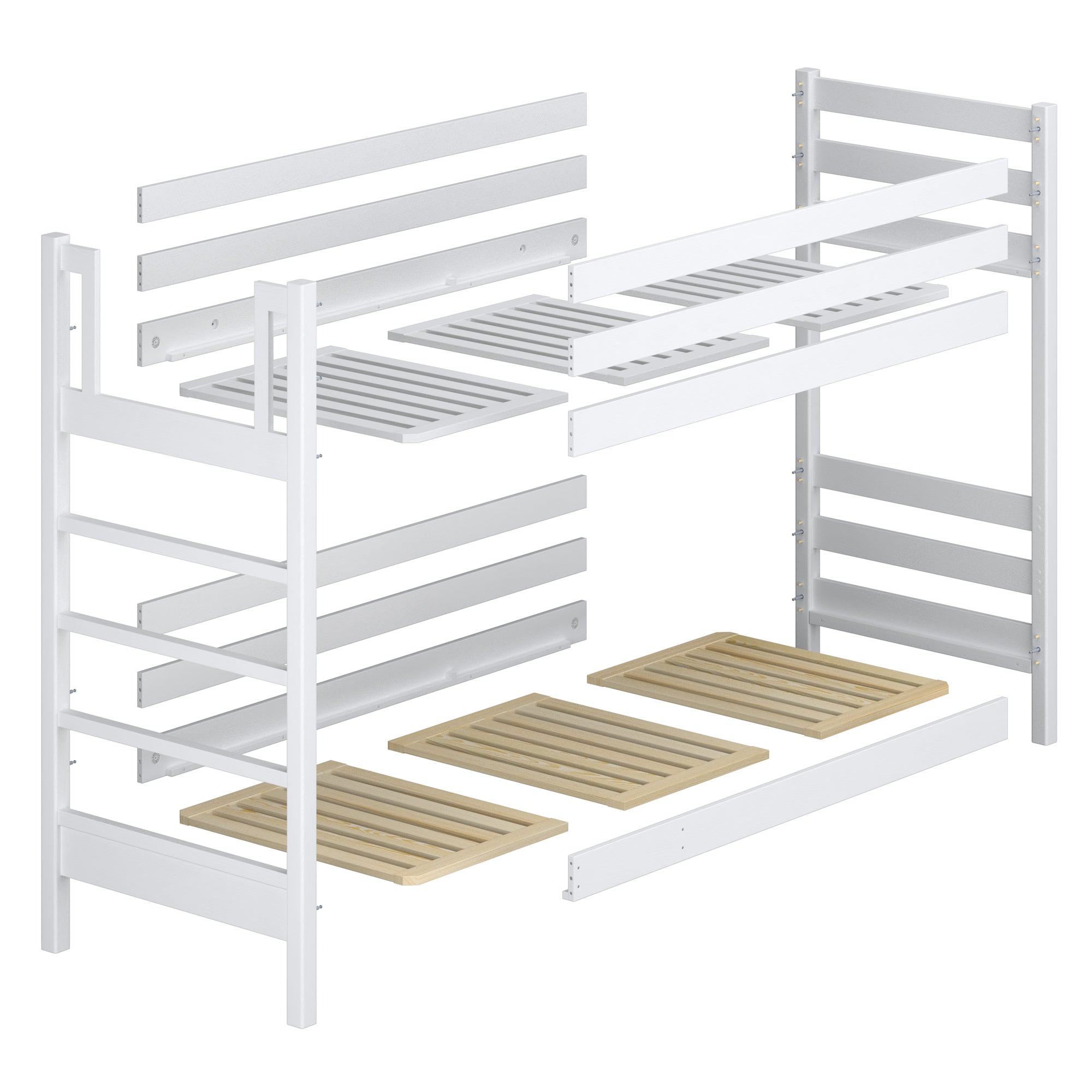 White and Oak Wooden Bunk Bed with Mattress Drawer – Room Arrangement