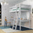 Sivá drevená poschodová posteľ s písacím stolom - rebríkom a ochranným zábradlím