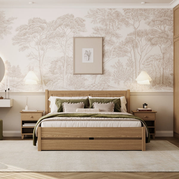 Oak double bed with drawer natural oak – bedroom, storage, scandi style