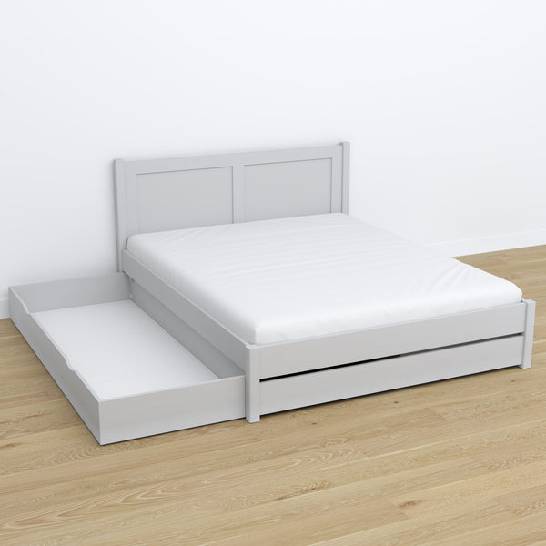 Double bed with wooden drawer grey – open drawer, spacious interior