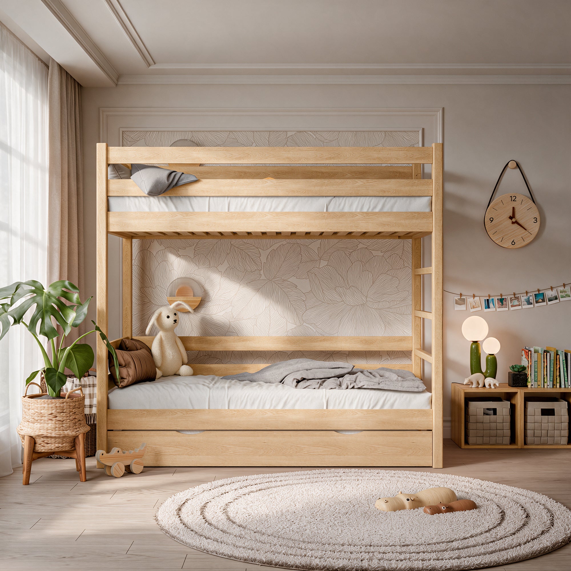 Oak bunk bed with mattress drawer N03 oak natural