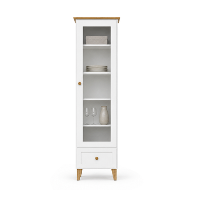 Wooden display cabinet 1S 57 Scandi white / natural oak