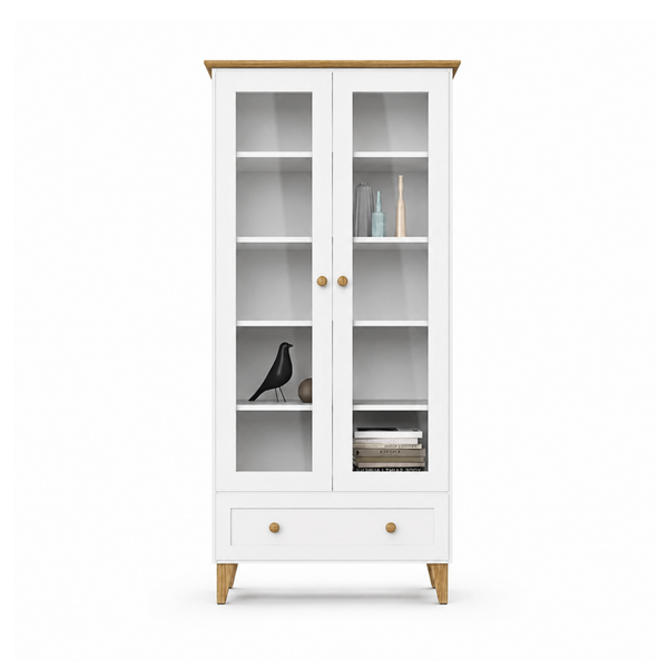 Wooden display cabinet 1S 90 Scandi white / natural oak
